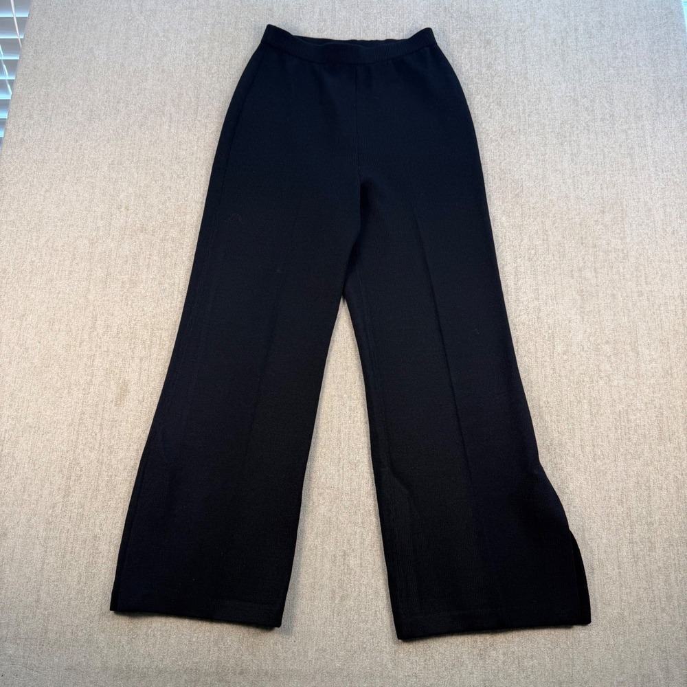 St. John Evening Knit Pants Women 2 Black Wide Leg Elastic Waist Marie Gray